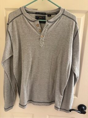 Authentic Original Vintage Style Men's Heather Gray Long Sleeve Henley